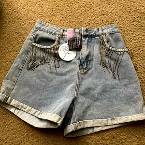 Rhinestone tassel shorts